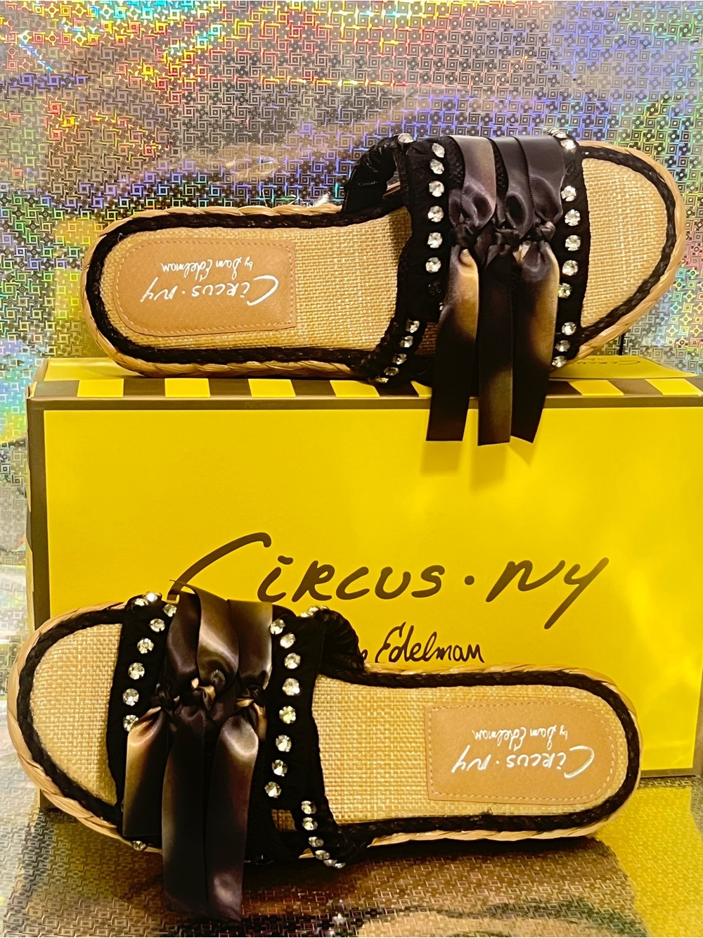 Circus by Sam Edelman Black Embellished Slide Sandals SZ-9 NIB